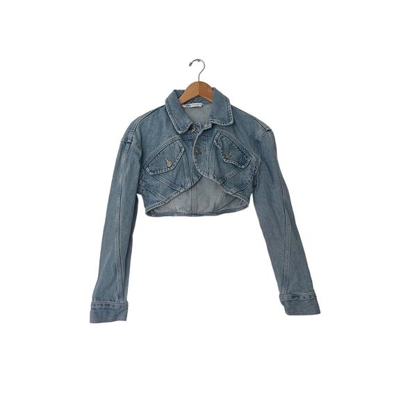 Zara Mugler Style Cropped Jeans Denim Jacket Size XS - Picture 4 of 6